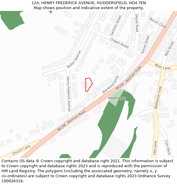 12A, HENRY FREDERICK AVENUE, HUDDERSFIELD, HD4 7EN: Location map and indicative extent of plot