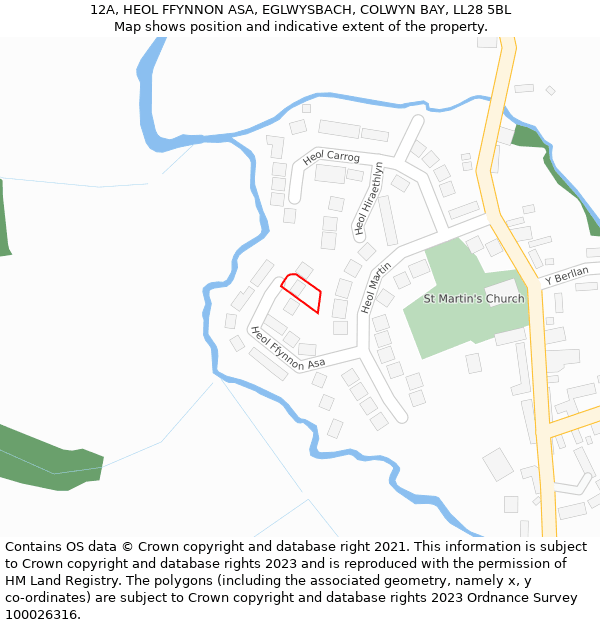 12A, HEOL FFYNNON ASA, EGLWYSBACH, COLWYN BAY, LL28 5BL: Location map and indicative extent of plot