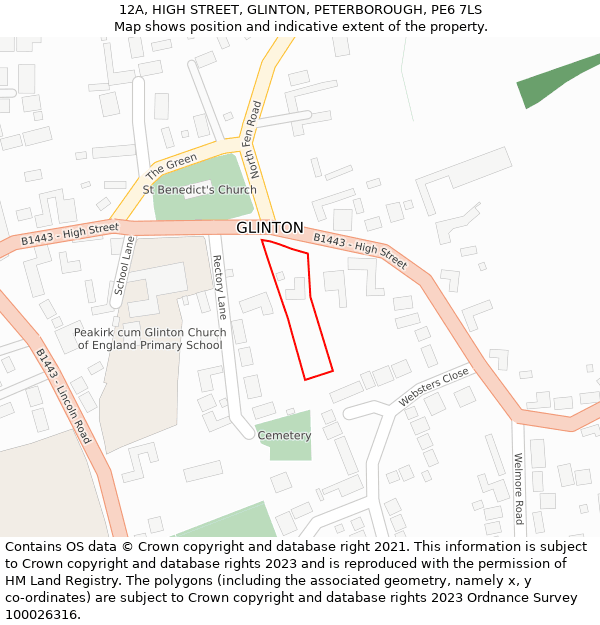 12A, HIGH STREET, GLINTON, PETERBOROUGH, PE6 7LS: Location map and indicative extent of plot