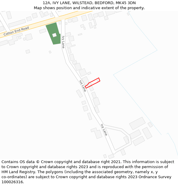 12A, IVY LANE, WILSTEAD, BEDFORD, MK45 3DN: Location map and indicative extent of plot