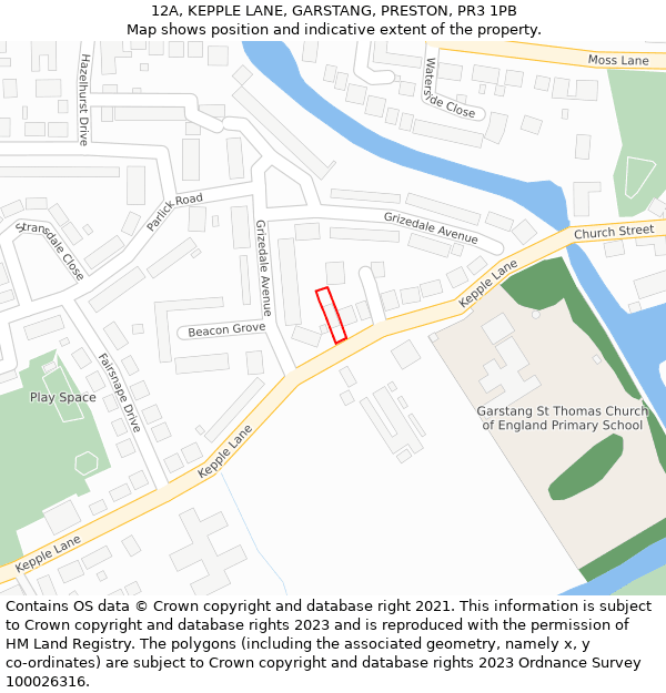 12A, KEPPLE LANE, GARSTANG, PRESTON, PR3 1PB: Location map and indicative extent of plot