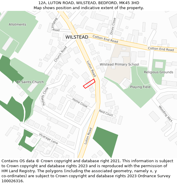 12A, LUTON ROAD, WILSTEAD, BEDFORD, MK45 3HD: Location map and indicative extent of plot