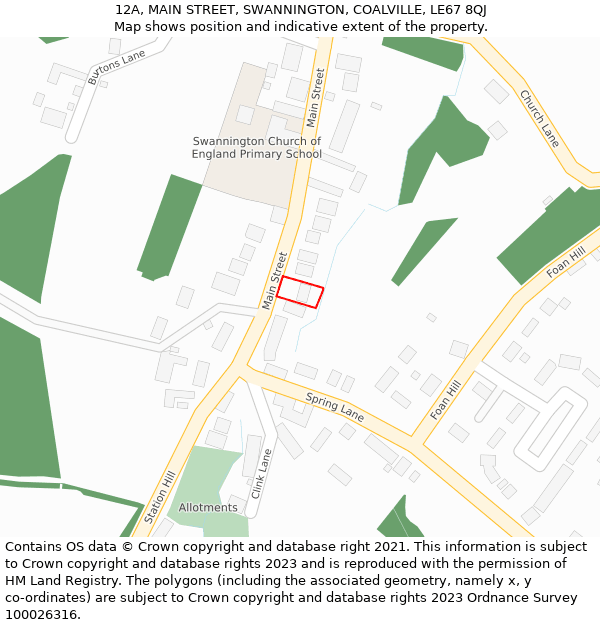12A, MAIN STREET, SWANNINGTON, COALVILLE, LE67 8QJ: Location map and indicative extent of plot