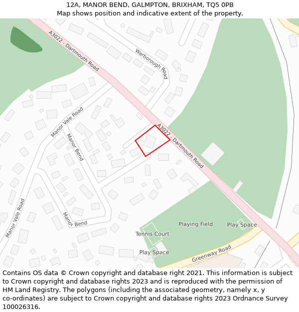 12A, MANOR BEND, GALMPTON, BRIXHAM, TQ5 0PB: Location map and indicative extent of plot