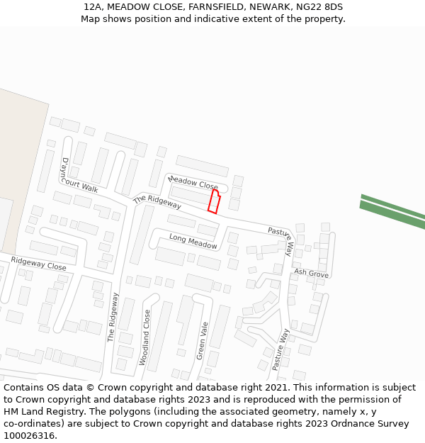 12A, MEADOW CLOSE, FARNSFIELD, NEWARK, NG22 8DS: Location map and indicative extent of plot