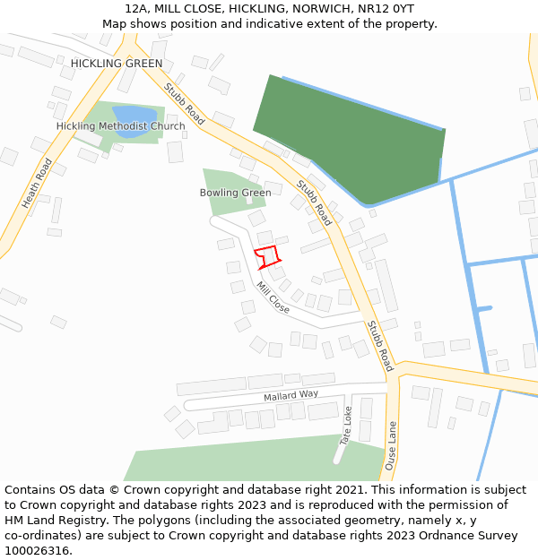 12A, MILL CLOSE, HICKLING, NORWICH, NR12 0YT: Location map and indicative extent of plot