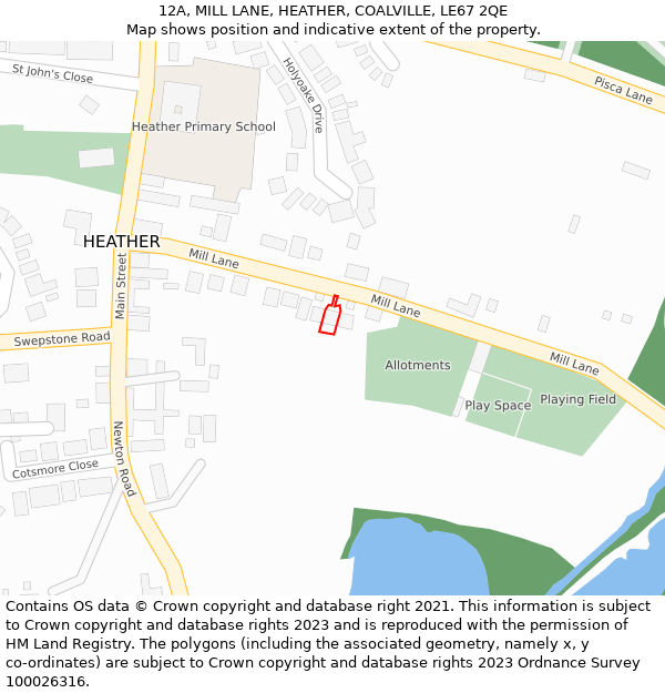 12A, MILL LANE, HEATHER, COALVILLE, LE67 2QE: Location map and indicative extent of plot
