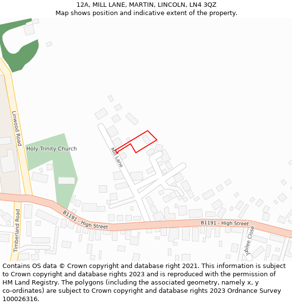 12A, MILL LANE, MARTIN, LINCOLN, LN4 3QZ: Location map and indicative extent of plot
