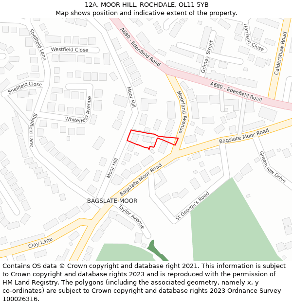 12A, MOOR HILL, ROCHDALE, OL11 5YB: Location map and indicative extent of plot