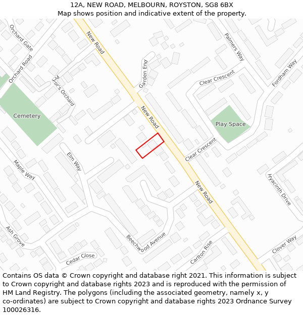 12A, NEW ROAD, MELBOURN, ROYSTON, SG8 6BX: Location map and indicative extent of plot