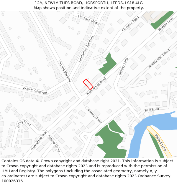 12A, NEWLAITHES ROAD, HORSFORTH, LEEDS, LS18 4LG: Location map and indicative extent of plot