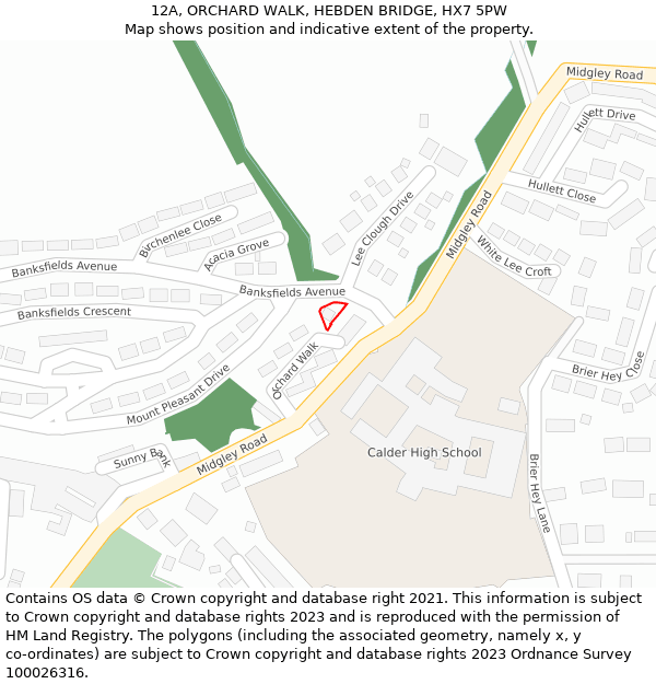 12A, ORCHARD WALK, HEBDEN BRIDGE, HX7 5PW: Location map and indicative extent of plot