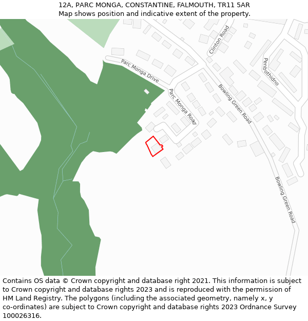 12A, PARC MONGA, CONSTANTINE, FALMOUTH, TR11 5AR: Location map and indicative extent of plot