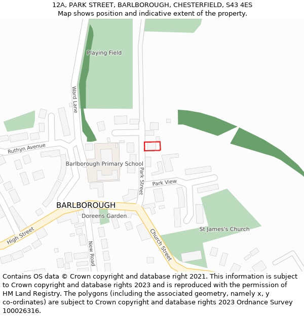 12A, PARK STREET, BARLBOROUGH, CHESTERFIELD, S43 4ES: Location map and indicative extent of plot