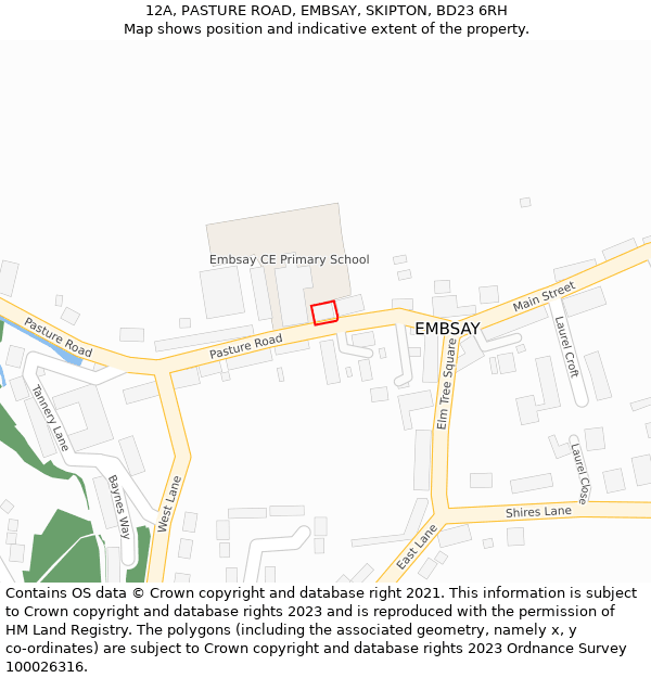 12A, PASTURE ROAD, EMBSAY, SKIPTON, BD23 6RH: Location map and indicative extent of plot