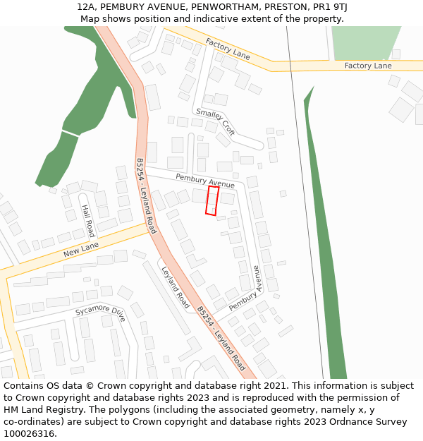 12A, PEMBURY AVENUE, PENWORTHAM, PRESTON, PR1 9TJ: Location map and indicative extent of plot