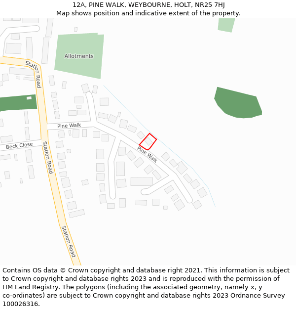 12A, PINE WALK, WEYBOURNE, HOLT, NR25 7HJ: Location map and indicative extent of plot