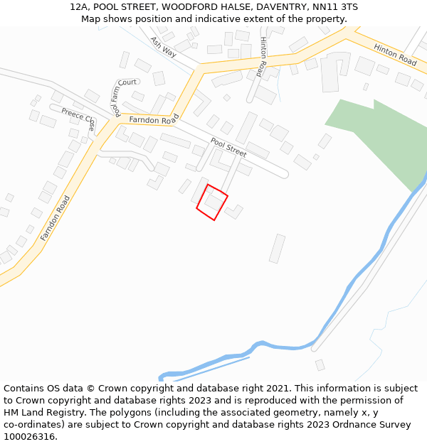 12A, POOL STREET, WOODFORD HALSE, DAVENTRY, NN11 3TS: Location map and indicative extent of plot