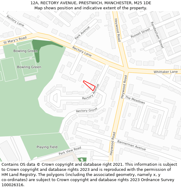 12A, RECTORY AVENUE, PRESTWICH, MANCHESTER, M25 1DE: Location map and indicative extent of plot