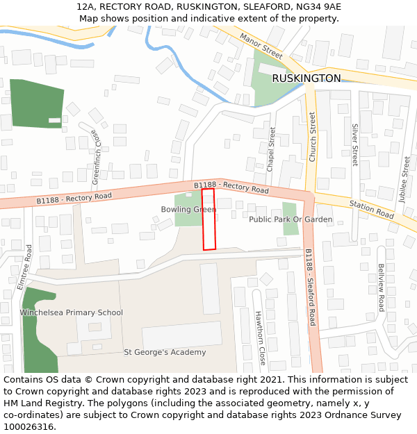 12A, RECTORY ROAD, RUSKINGTON, SLEAFORD, NG34 9AE: Location map and indicative extent of plot