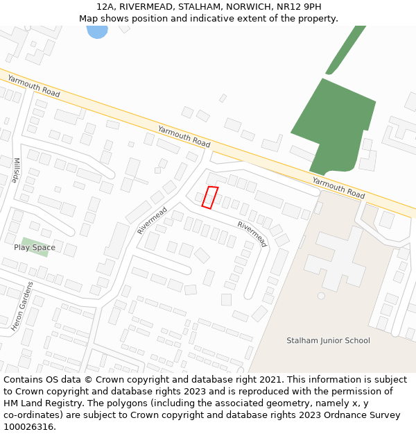 12A, RIVERMEAD, STALHAM, NORWICH, NR12 9PH: Location map and indicative extent of plot