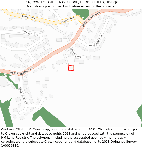 12A, ROWLEY LANE, FENAY BRIDGE, HUDDERSFIELD, HD8 0JG: Location map and indicative extent of plot
