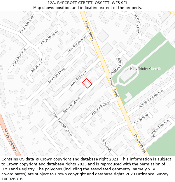 12A, RYECROFT STREET, OSSETT, WF5 9EL: Location map and indicative extent of plot