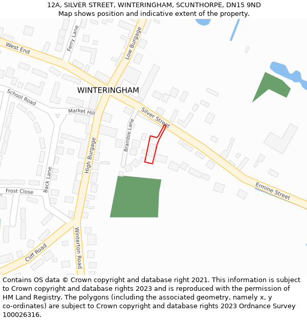 12A, SILVER STREET, WINTERINGHAM, SCUNTHORPE, DN15 9ND: Location map and indicative extent of plot