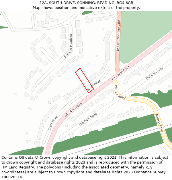 12A, SOUTH DRIVE, SONNING, READING, RG4 6GB: Location map and indicative extent of plot