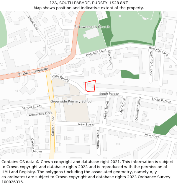12A, SOUTH PARADE, PUDSEY, LS28 8NZ: Location map and indicative extent of plot