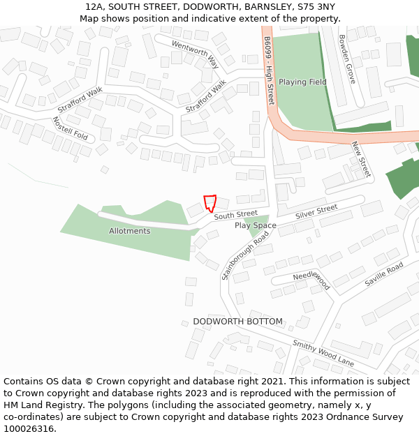 12A, SOUTH STREET, DODWORTH, BARNSLEY, S75 3NY: Location map and indicative extent of plot
