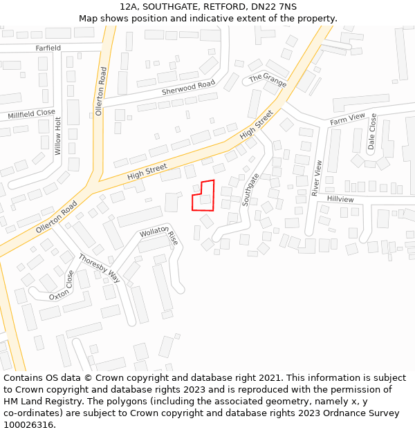 12A, SOUTHGATE, RETFORD, DN22 7NS: Location map and indicative extent of plot
