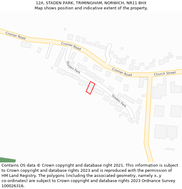 12A, STADEN PARK, TRIMINGHAM, NORWICH, NR11 8HX: Location map and indicative extent of plot