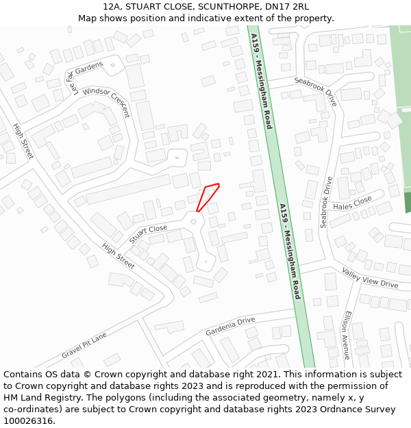 12A, STUART CLOSE, SCUNTHORPE, DN17 2RL: Location map and indicative extent of plot