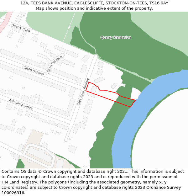 12A, TEES BANK AVENUE, EAGLESCLIFFE, STOCKTON-ON-TEES, TS16 9AY: Location map and indicative extent of plot