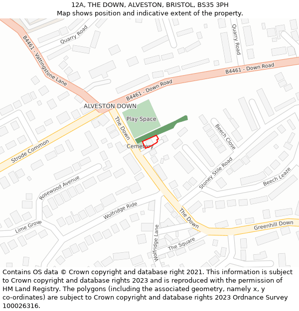 12A, THE DOWN, ALVESTON, BRISTOL, BS35 3PH: Location map and indicative extent of plot
