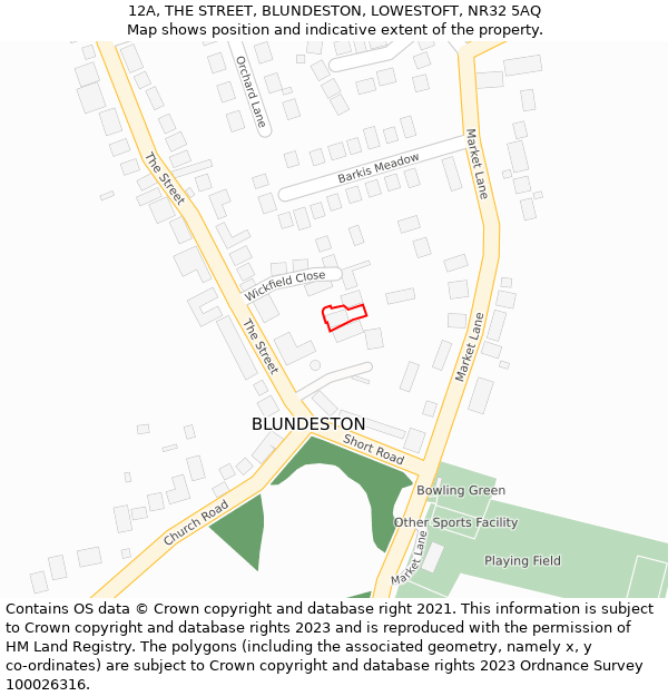 12A, THE STREET, BLUNDESTON, LOWESTOFT, NR32 5AQ: Location map and indicative extent of plot