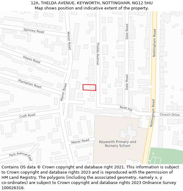 12A, THELDA AVENUE, KEYWORTH, NOTTINGHAM, NG12 5HU: Location map and indicative extent of plot