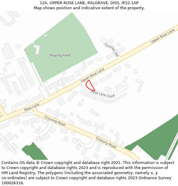 12A, UPPER ROSE LANE, PALGRAVE, DISS, IP22 1AP: Location map and indicative extent of plot