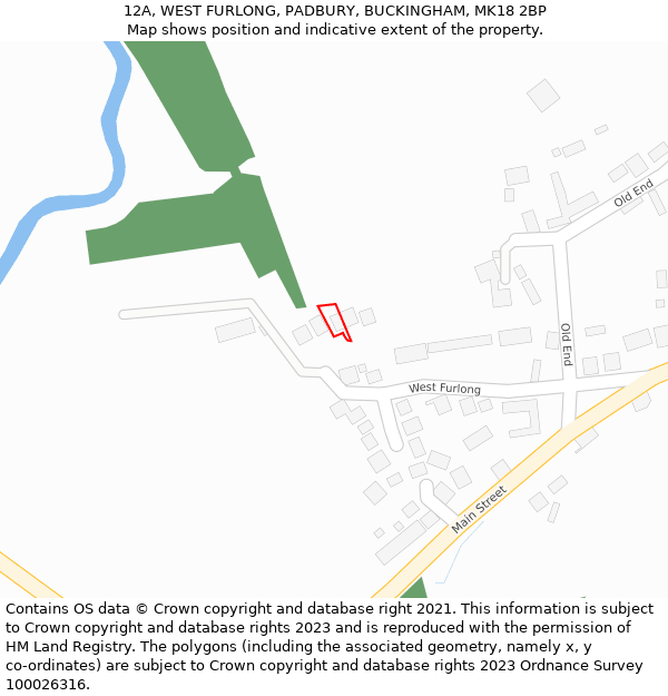12A, WEST FURLONG, PADBURY, BUCKINGHAM, MK18 2BP: Location map and indicative extent of plot