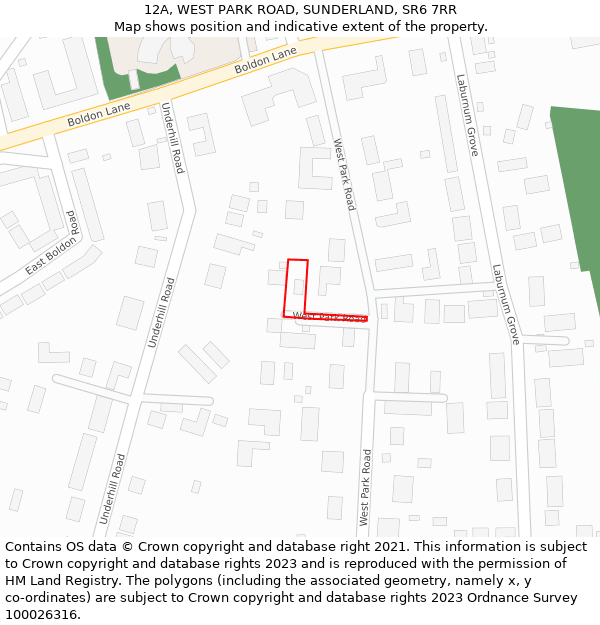 12A, WEST PARK ROAD, SUNDERLAND, SR6 7RR: Location map and indicative extent of plot