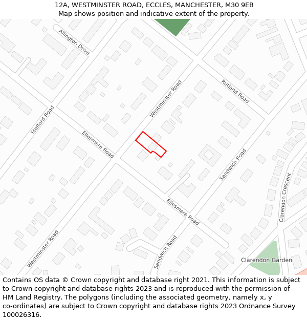 12A, WESTMINSTER ROAD, ECCLES, MANCHESTER, M30 9EB: Location map and indicative extent of plot