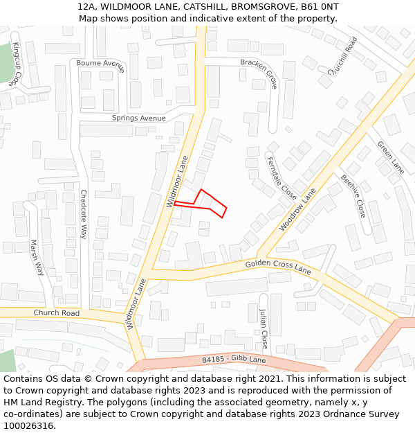 12A, WILDMOOR LANE, CATSHILL, BROMSGROVE, B61 0NT: Location map and indicative extent of plot