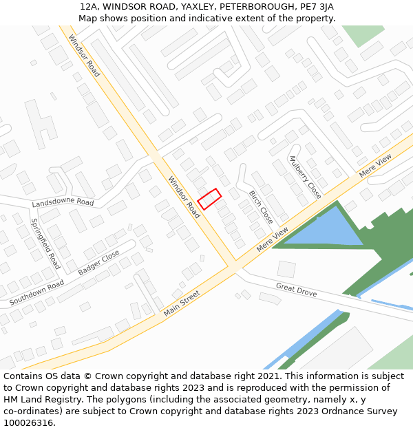 12A, WINDSOR ROAD, YAXLEY, PETERBOROUGH, PE7 3JA: Location map and indicative extent of plot