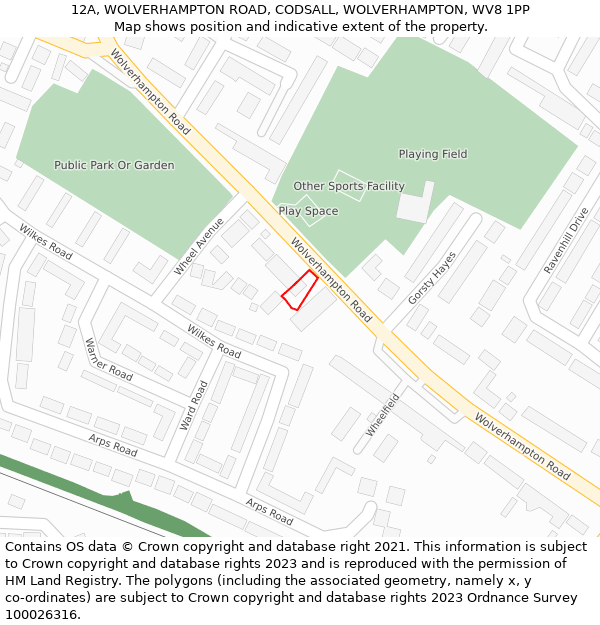 12A, WOLVERHAMPTON ROAD, CODSALL, WOLVERHAMPTON, WV8 1PP: Location map and indicative extent of plot