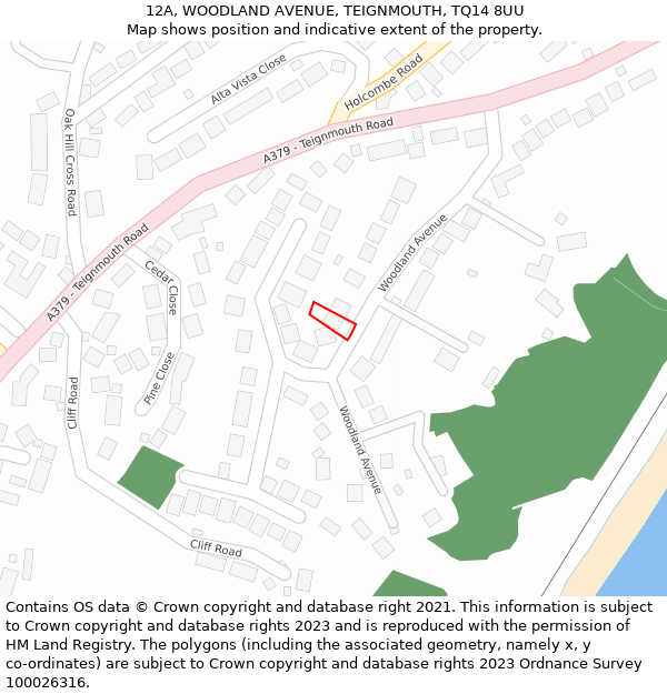 12A, WOODLAND AVENUE, TEIGNMOUTH, TQ14 8UU: Location map and indicative extent of plot