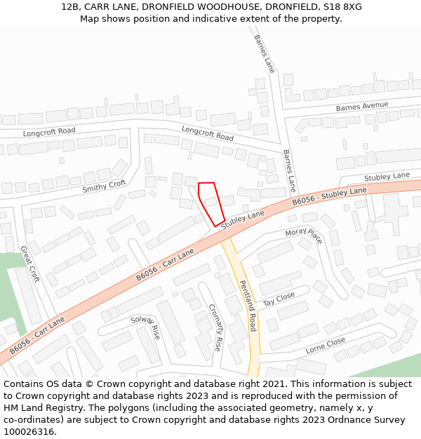 12B, CARR LANE, DRONFIELD WOODHOUSE, DRONFIELD, S18 8XG: Location map and indicative extent of plot