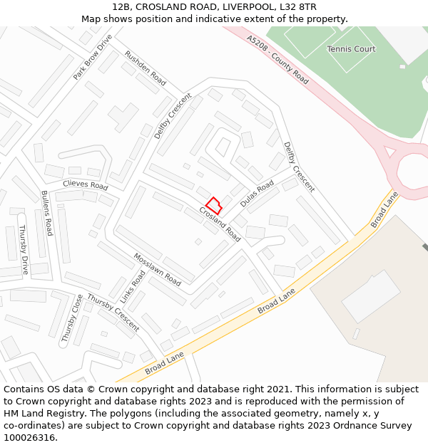 12B, CROSLAND ROAD, LIVERPOOL, L32 8TR: Location map and indicative extent of plot