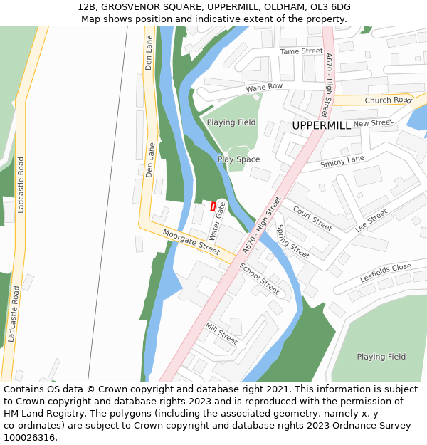 12B, GROSVENOR SQUARE, UPPERMILL, OLDHAM, OL3 6DG: Location map and indicative extent of plot