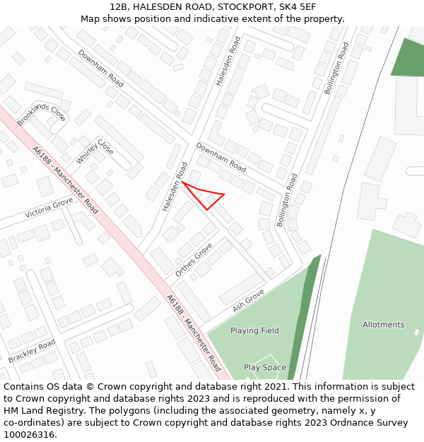 12B, HALESDEN ROAD, STOCKPORT, SK4 5EF: Location map and indicative extent of plot